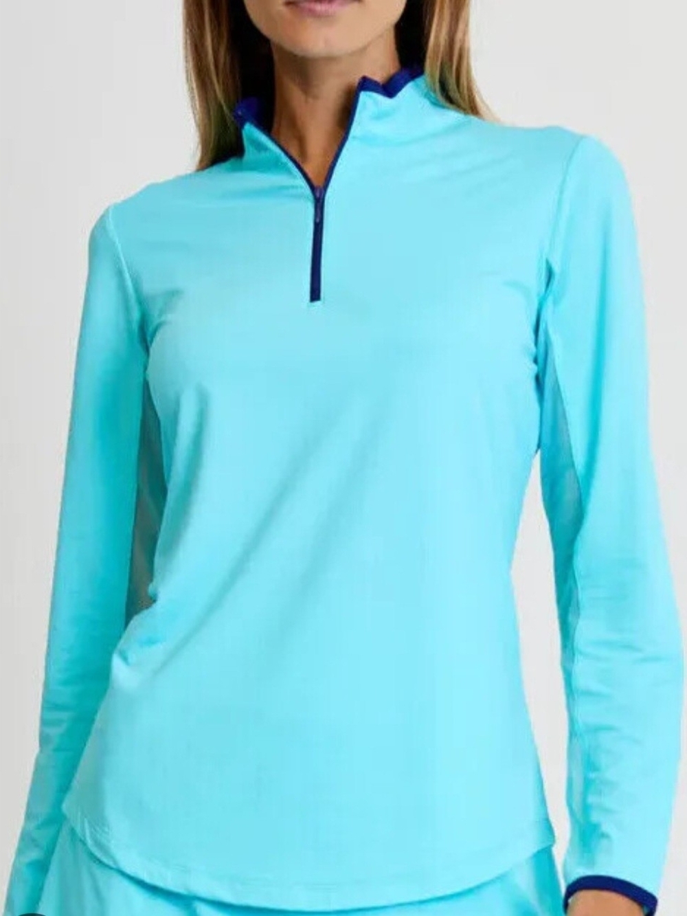 Women's Light Aqua Long-Sleeve Quarter-Zip Performance Top